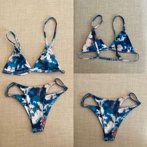 Dark blue tie dye thong bikini set